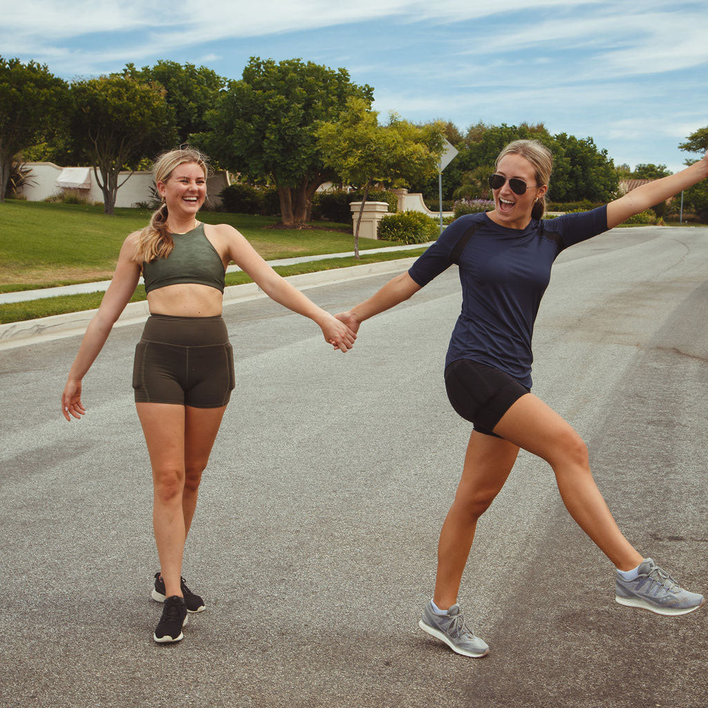 Women's weighted short sleeve navy blue top with weights