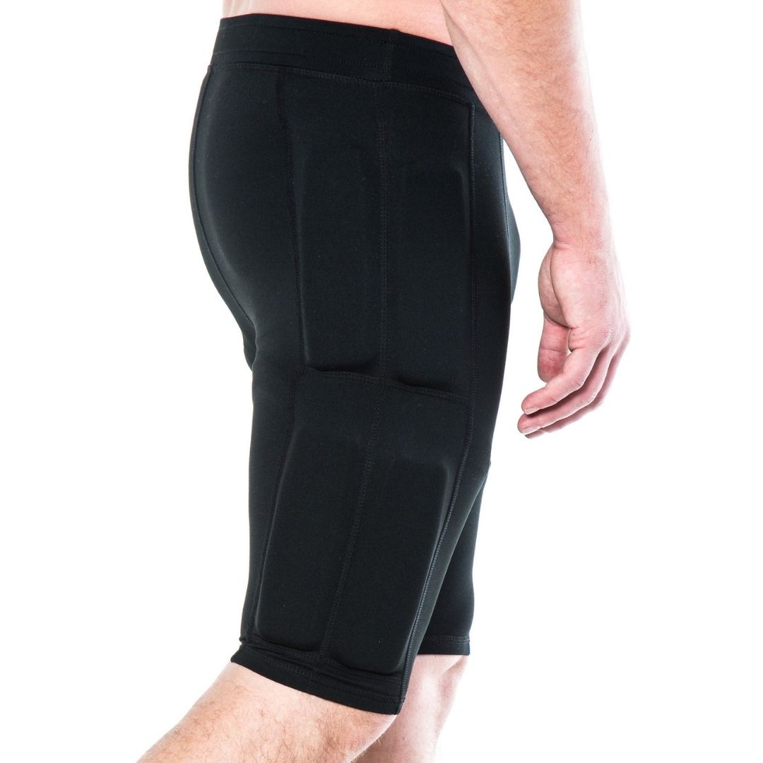 Men's CUT Weighted Compression Short side view  showing weights on the quads