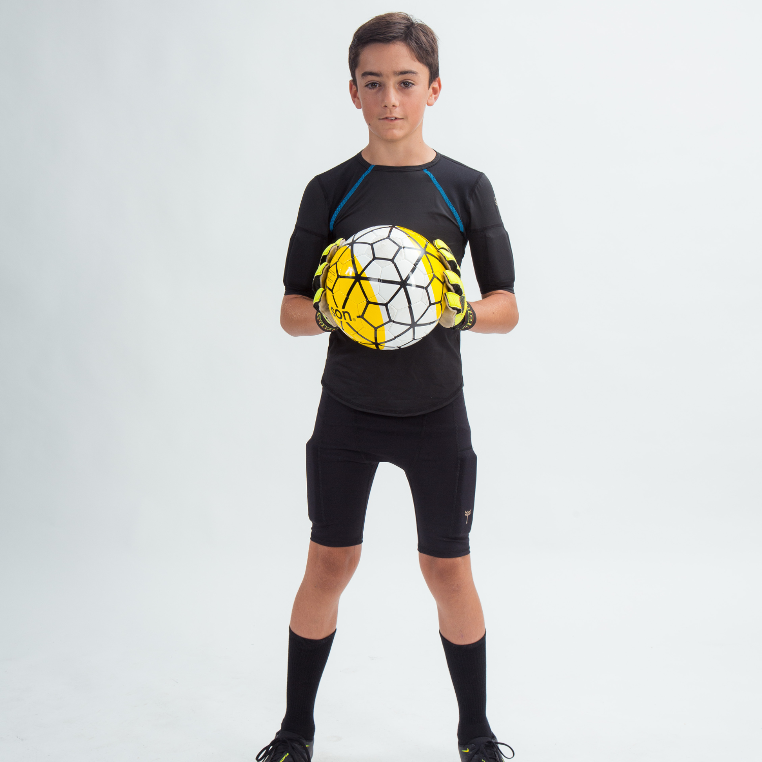 Boy's black weighted training short for sports and strength training.