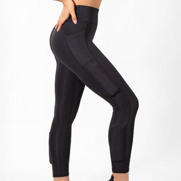 black kilogear cut legging showing weights on the calf and quad, side view
