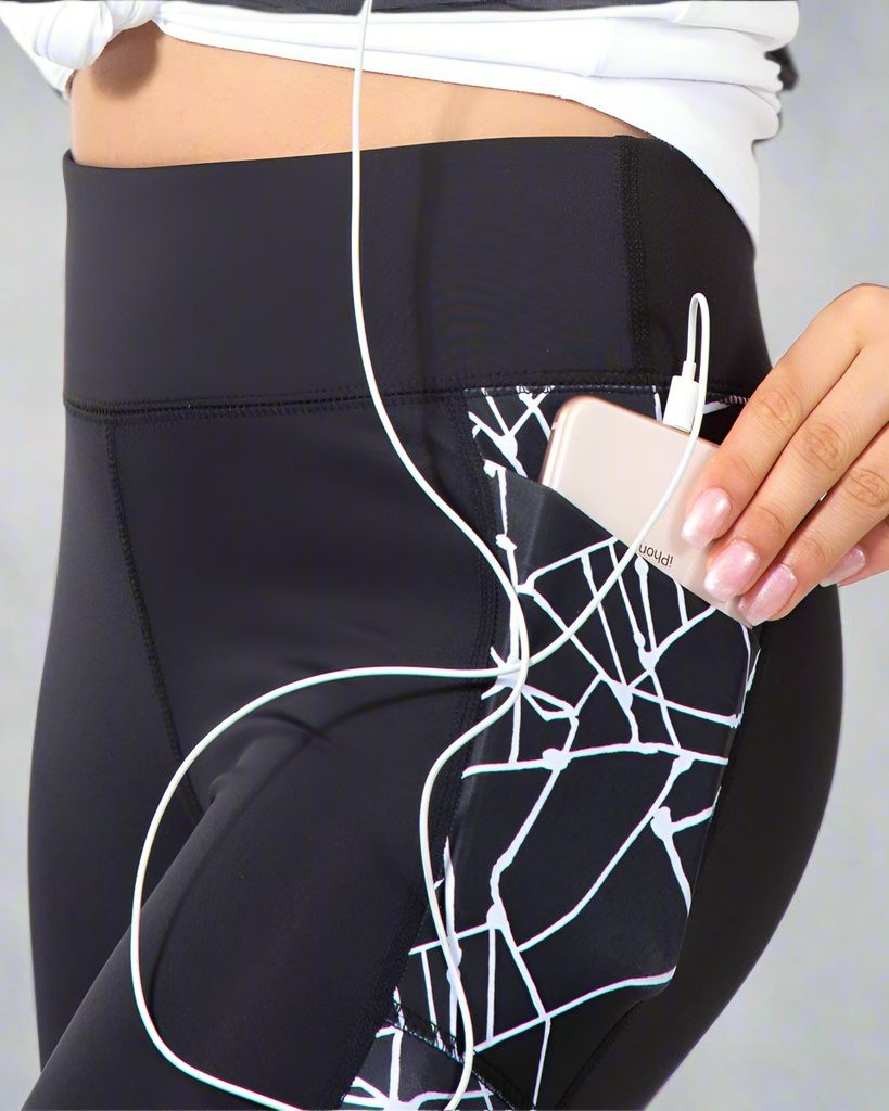 showing phone going into the side cell phone pocket just below the hip and waistband