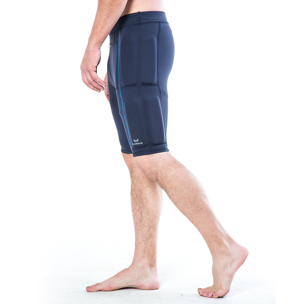 Men's CUT Weighted Compression Short in navy side view showing weights on the quads