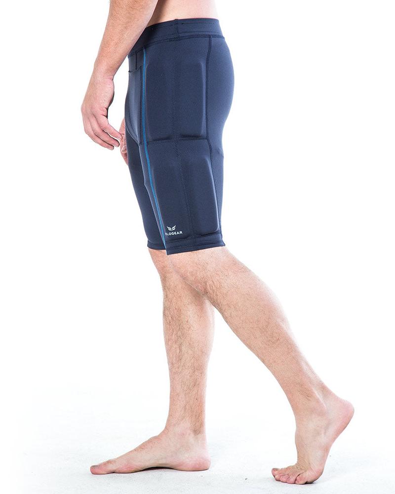 Men's CUT Weighted Compression Short in navy side view showing weights on the quads