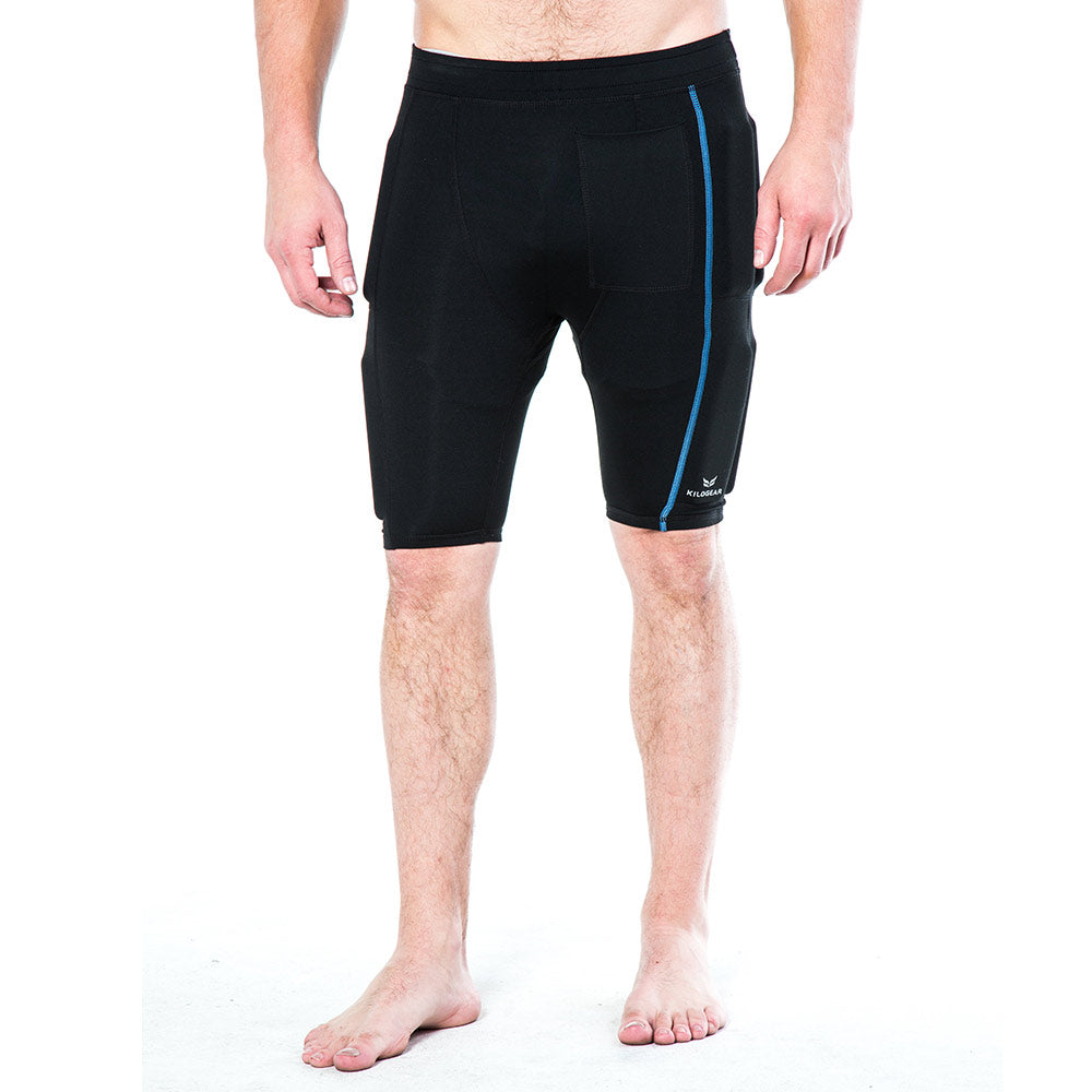 men's black kilogear cut short with weights on the quads front view